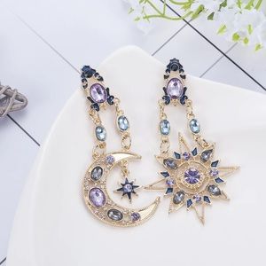 ✨🌙Crystal Moon Sun Dangle Earrings
